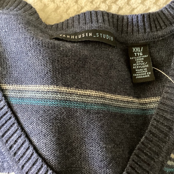 NWT MENS VAN HEUSEN V NECK BLUE STRIPED SWEATER XXL TALL - Picture 5 of 9